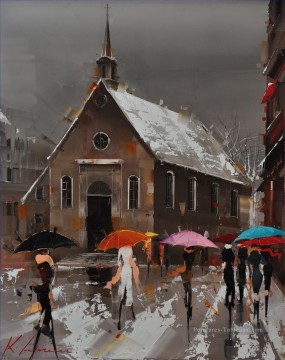 Parapluies de la ville de Québec KG Peinture à l'huile